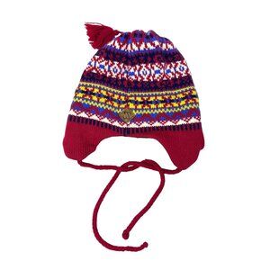 Vtg Merkley Nordic Fair Isle Virgin Wool Soft Knit Earflap Beanie Snow Ski Hat T